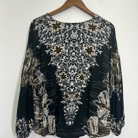 Free People - Birds Of A Feather Black Floral Button Down Boho Blouse Size XS - Picture 11 of 12
